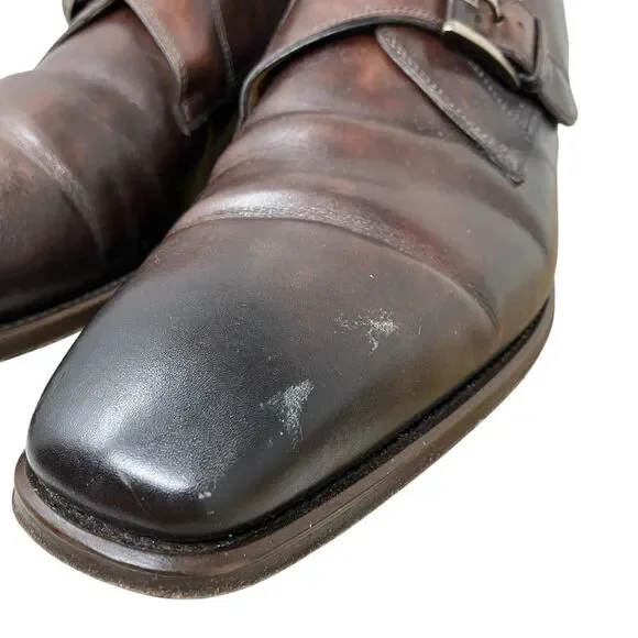 Magnanni Loafers Mens 11 Brown Leather Marco II Monk Strap Buckle Dress Shoes